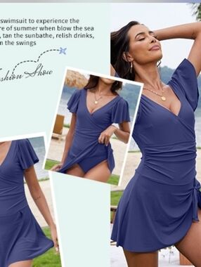 One-Piece Swimsuit Purple Wrap Style V-Neck Flutter Sleeve Self-Bra 2X NWT